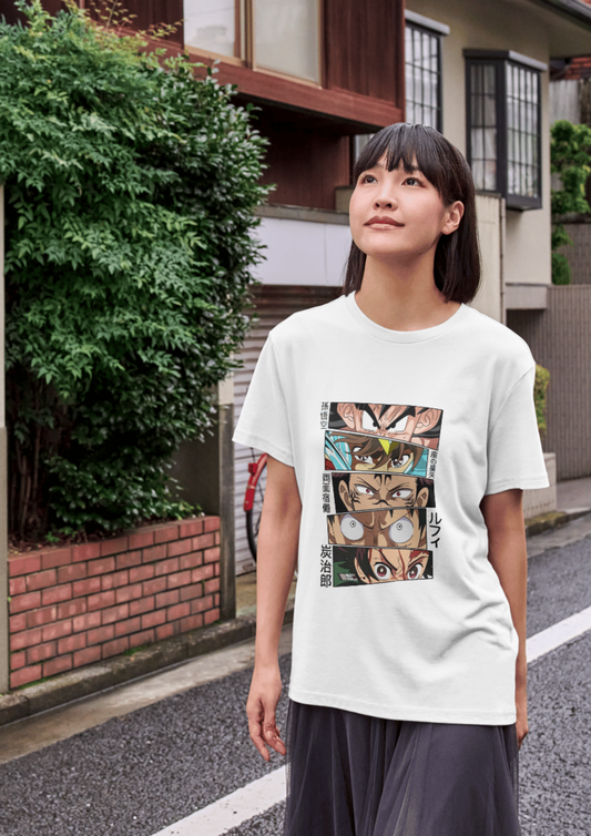 Anime Legends Eyes Panel Oversized T-Shirt – Goku, Luffy, Gojo & More