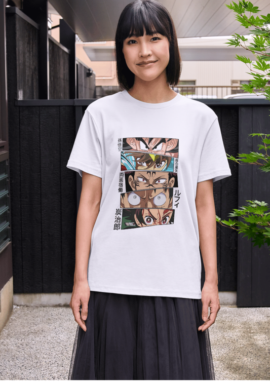 Anime Legends Eyes Panel Oversized T-Shirt – Goku, Luffy, Gojo & More