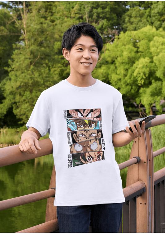 Anime Legends Eyes Panel Oversized T-Shirt – Goku, Luffy, Gojo & More